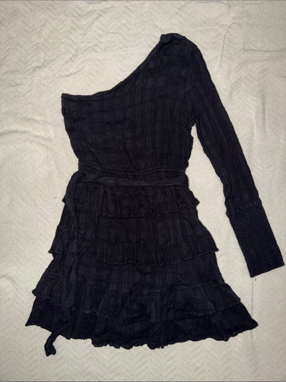 Hello Molly Black One-Shoulder Ruffled Dress